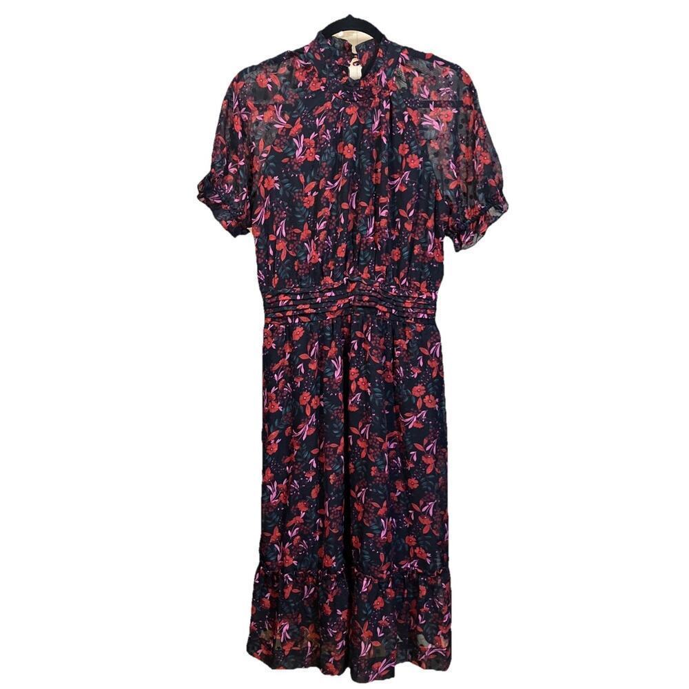Draper James Floral Sheer Fairygoth Midi Dress Lined Size Large Cottage